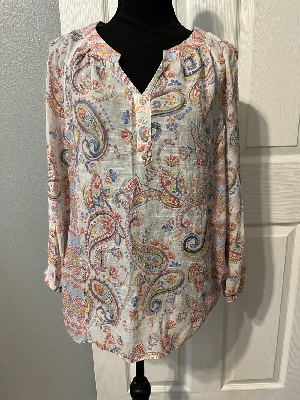 Zac & Rachel White Paisley Print Split-Neck Tunic